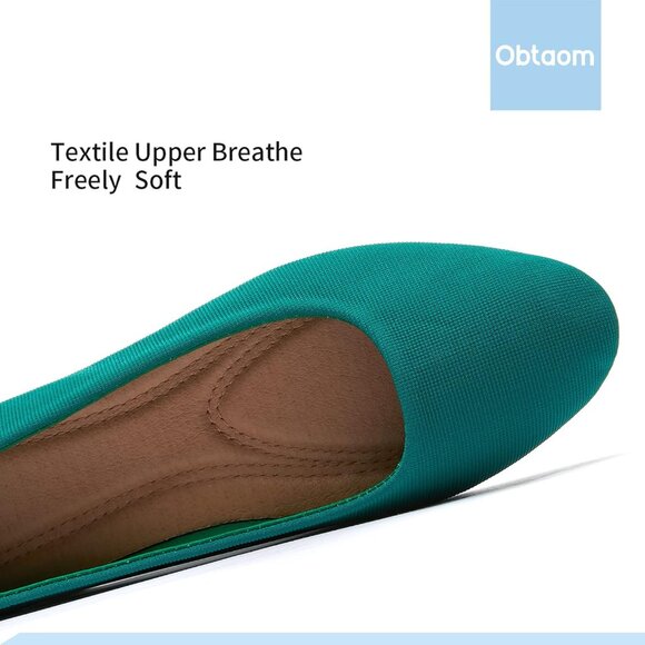 Obtaom Women Green Textile Rounded Toe Slip on Comfortable Ballet Flats Shoes - Picture 7 of 7